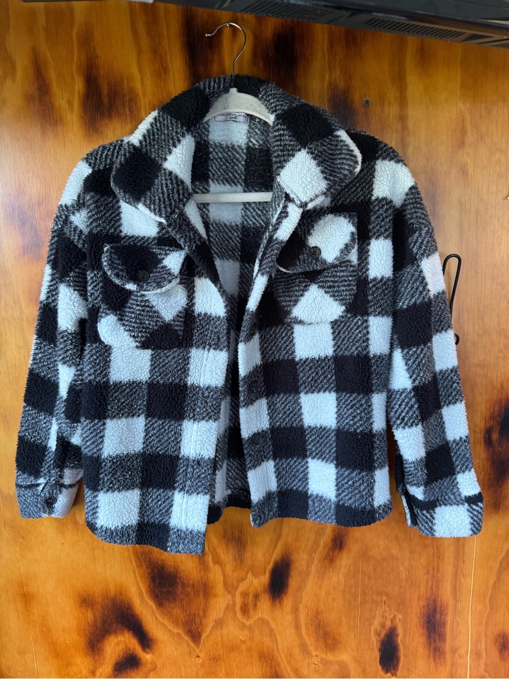 Sincerely Jules Black & White Plaid Sherpa Shacket for Kids